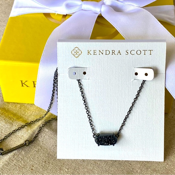 NWOT Kendra Scott Ever Black Drusy Gunmetal Necklace - Picture 1 of 12
